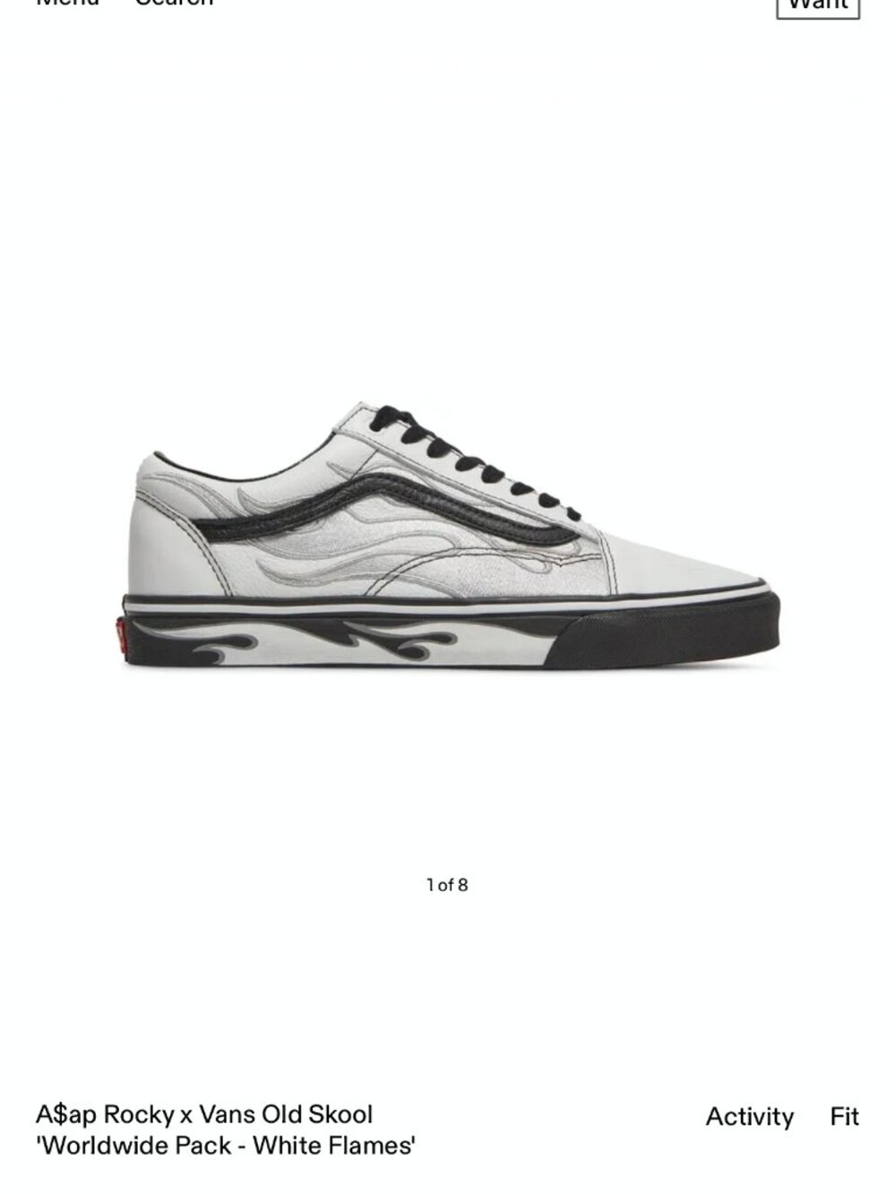 A$AP Rocky x Vans Old Skool "Worldwide Pack-White Flames"  Mens 7/Womens 8.